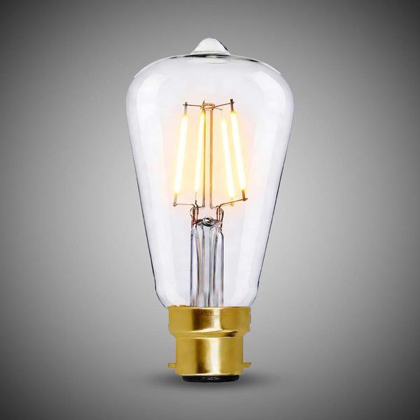 7W B22 ST64 Teardrop Light Bulb 2700K Standard Straight Filament High CRI Dimmable