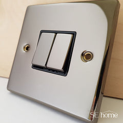 Black Nickel - Black Inserts Black Nickel 1 Gang 2 Way LED 100W Trailing Edge Dimmer Light Switch