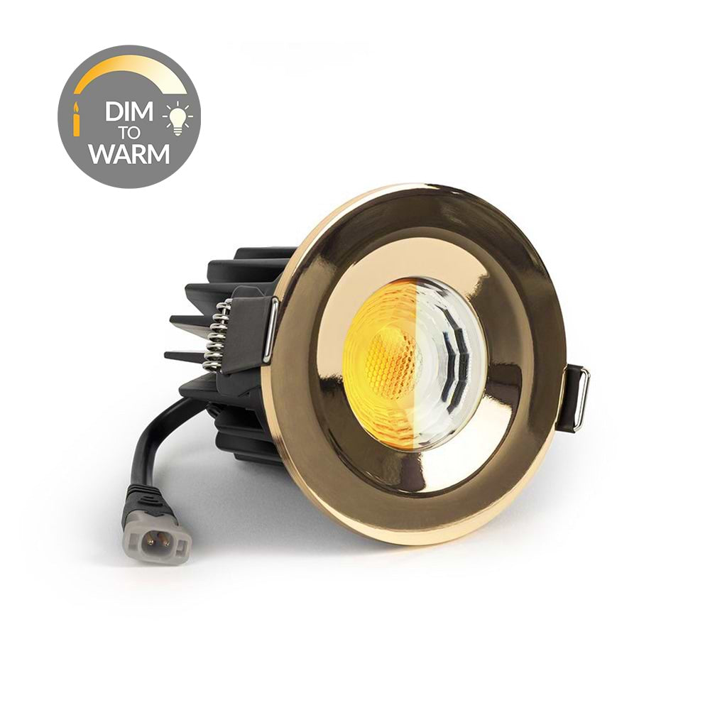 Polished Brass CCT Dim To Warm Fire Rated LED Dimmable 10W IP65 Downlight - SE Home