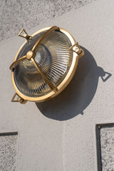 Carlisle Lacquered Brass IP66 Half Cover Prismatic Glass Wall Light - The Outdoor & Bathroom Collection - SE Home