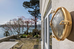 Carlisle Lacquered Brass IP66 Half Cover Prismatic Glass Wall Light - The Outdoor & Bathroom Collection - SE Home