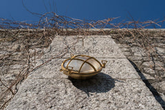 Carlisle Grid Prismatic Glass Lacquered Brass IP66 Bulkhead Wall Light - The Outdoor & Bathroom Collection - SE Home