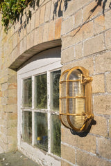 Flaxman Lacquered Brass IP66 Bulkhead Outdoor & Bathroom Wall Light - SE Home
