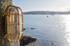 Flaxman Lacquered Brass IP66 Bulkhead Outdoor & Bathroom Wall Light - SE Home