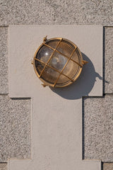 Carlisle Grid Prismatic Glass Lacquered Brass IP66 Bulkhead Wall Light - The Outdoor & Bathroom Collection - SE Home