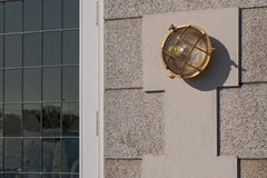 Carlisle Grid Prismatic Glass Lacquered Brass IP66 Bulkhead Wall Light - The Outdoor & Bathroom Collection - SE Home