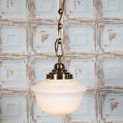 Frith Brass Opaque Retro Glass Schoolhouse Stairwell Pendant Light - SE Home