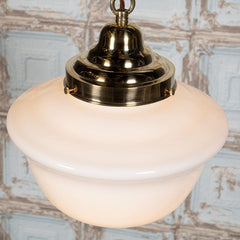 Frith Brass Opaque Retro Glass Schoolhouse Stairwell Pendant Light - SE Home