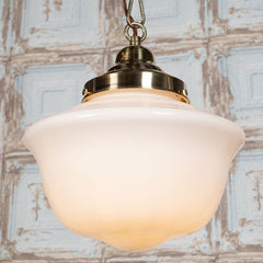 Frith Brass Opaque Retro Glass Schoolhouse Stairwell Pendant Light - SE Home