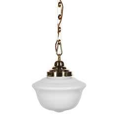 Frith Brass Opaque Retro Glass Schoolhouse Stairwell Pendant Light - SE Home