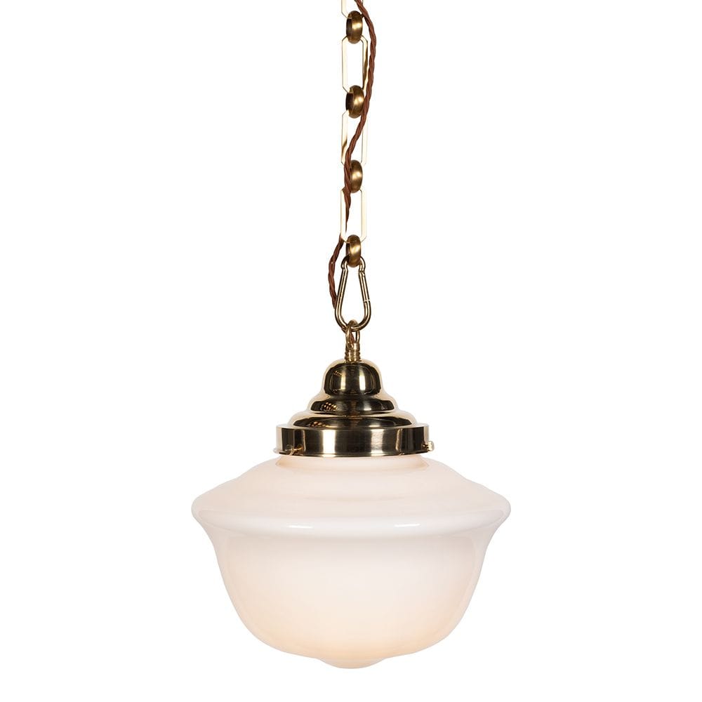 Frith Brass Opaque Retro Glass Schoolhouse Stairwell Pendant Light - SE Home