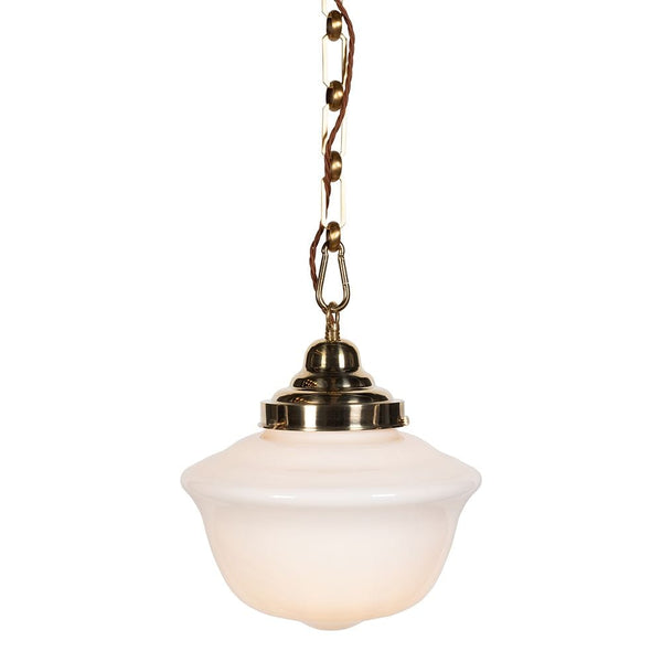 Frith Brass Opaque Retro Glass Schoolhouse Stairwell Pendant Light - SE Home