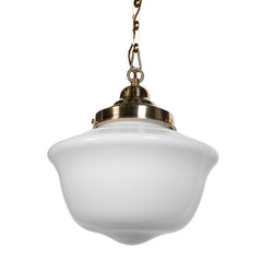 Frith Brass Opaque Retro Glass Schoolhouse Stairwell Pendant Light - SE Home