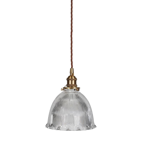 D'Arblay Lacquered Antique Brass French Style Scalloped Prismatic Glass Dome Pendant Light - SE Home