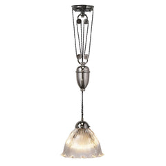 D'Arblay Nickel French Rise and Fall Large Scalloped Dome Dining Room Pendant Light - SE Home