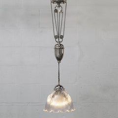 D'Arblay Nickel French Rise and Fall Large Scalloped Dome Dining Room Pendant Light - SE Home