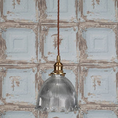 D'Arblay Lacquered Antique Brass French Style Scalloped Prismatic Glass Dome Pendant Light - SE Home