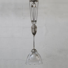 D'Arblay Nickel French Rise and Fall Large Scalloped Dome Dining Room Pendant Light - SE Home