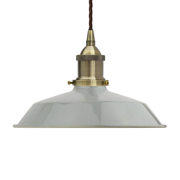 French Grey Small Trinity Metal Painted Pendant Light - Antique Brass Lamp Holder & Ceiling Rose - SE Home