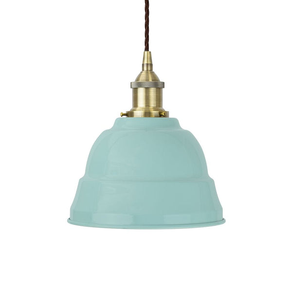 Duck Egg Blue Lincoln Painted Pendant Light - Antique Brass Lamp Holder & Ceiling Rose - SE Home