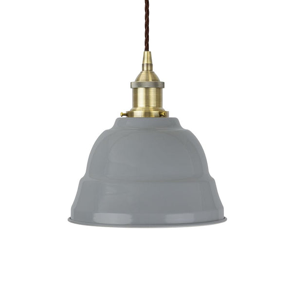 French Grey Lincoln Painted Pendant Light - Antique Brass Lamp Holder & Ceiling Rose - SE Home