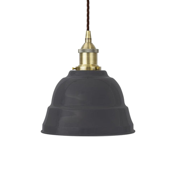Slate Grey Lincoln Painted Pendant Light - Antique Brass Lamp Holder & Ceiling Rose - SE Home
