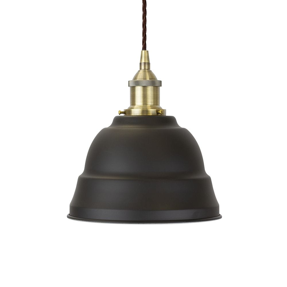 Matt Black Lincoln Painted Pendant Light - Antique Brass Lamp Holder & Ceiling Rose - SE Home