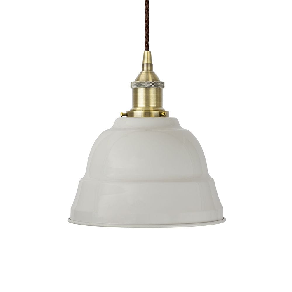 Pale Grey Lincoln Painted Pendant Light - Antique Brass Lamp Holder & Ceiling Rose - SE Home