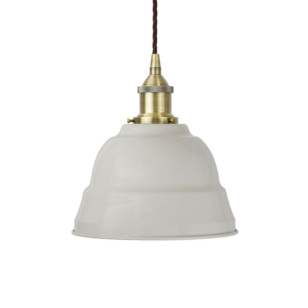 Pale Grey Lincoln Painted Pendant Light - Antique Brass Lamp Holder & Ceiling Rose - SE Home