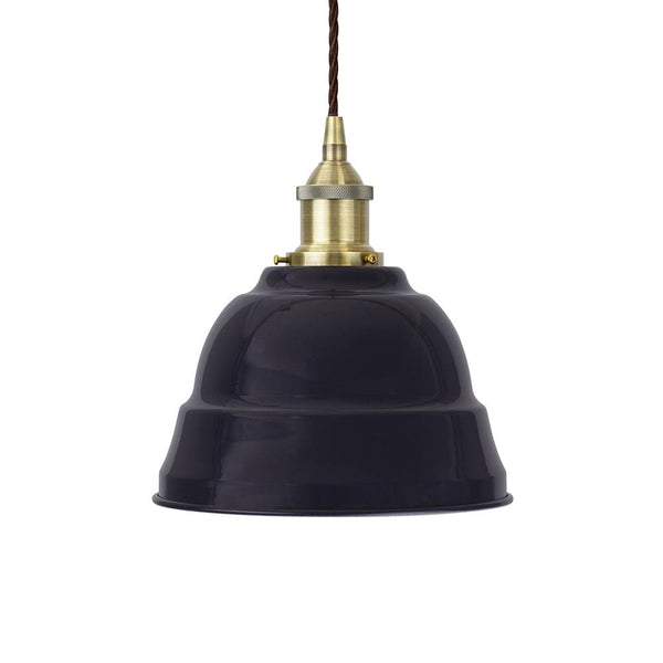 Navy Blue Lincoln Painted Pendant Light - Antique Brass Lamp Holder & Ceiling Rose - SE Home