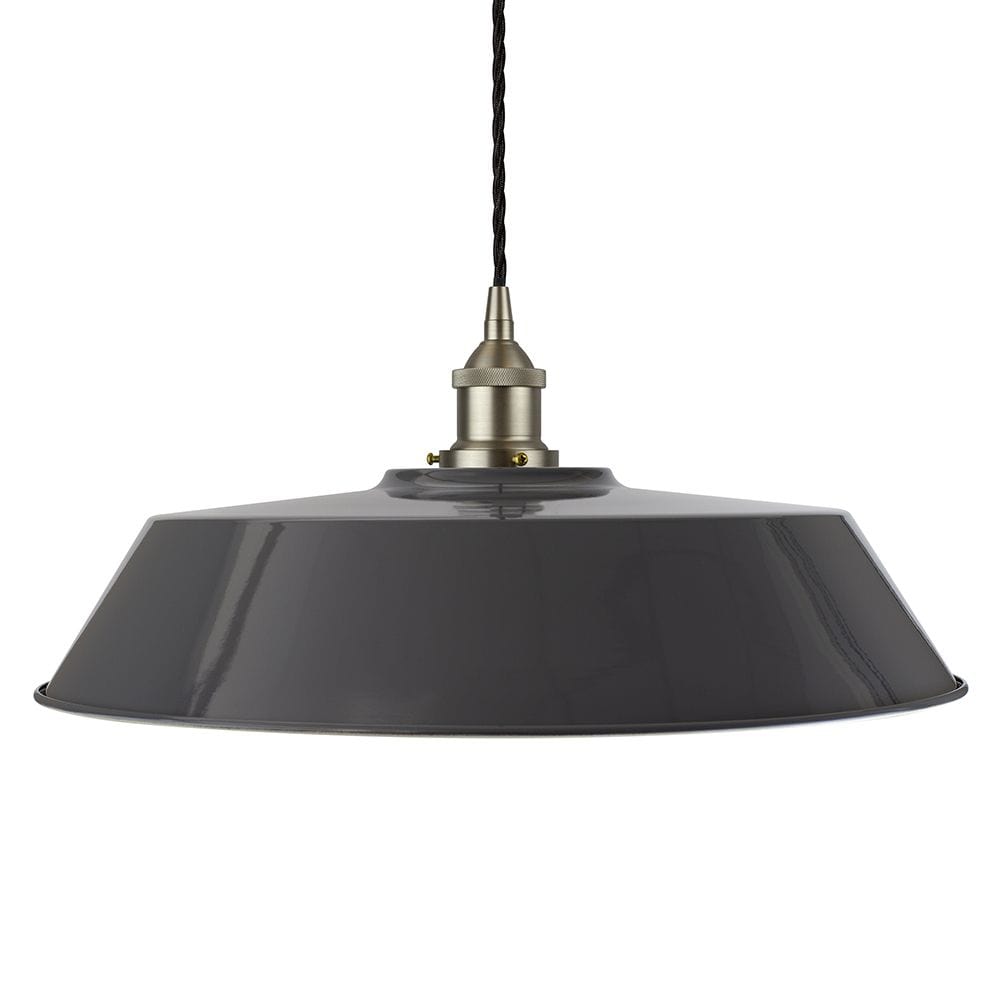 Slate Grey Large Chancery Painted Pendant Light - Brushed Chrome Lamp Holder & Ceiling Rose - SE Home