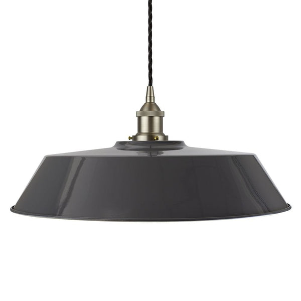 Slate Grey Large Chancery Painted Pendant Light - Brushed Chrome Lamp Holder & Ceiling Rose - SE Home