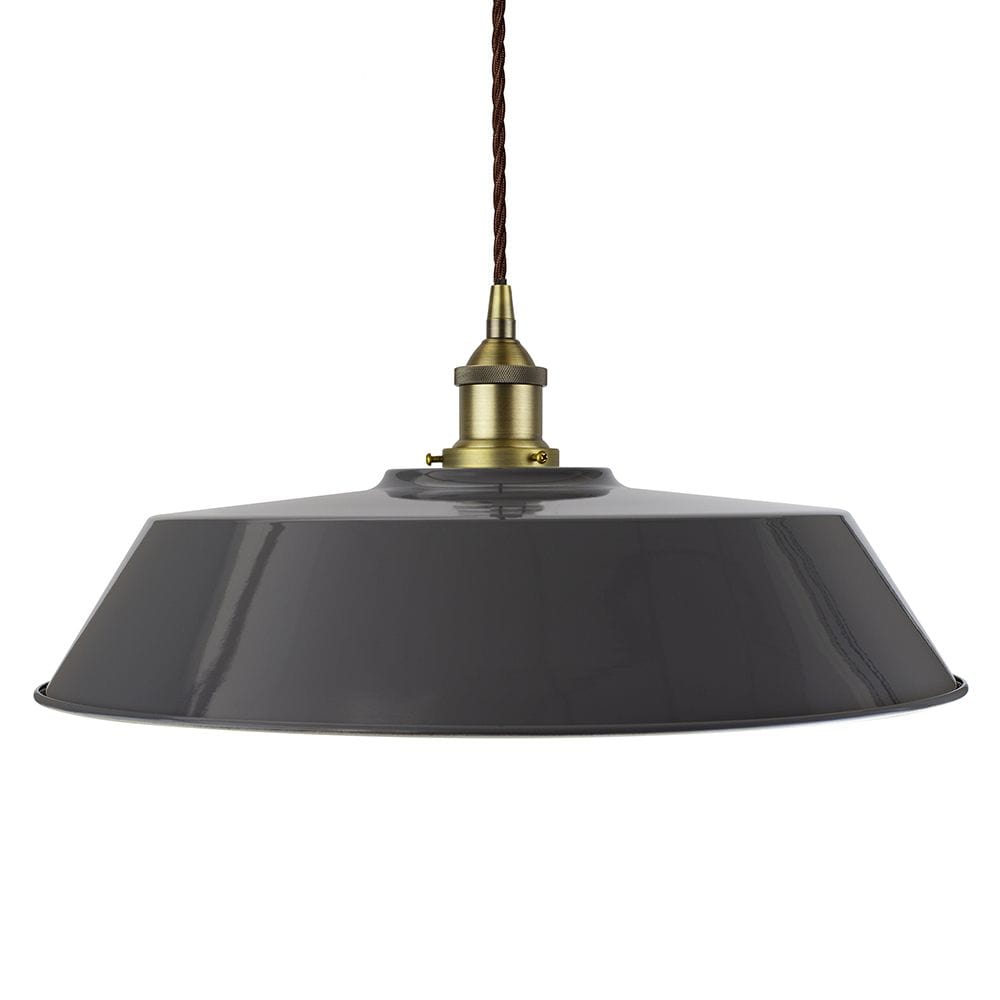 Slate Grey Large Chancery Painted Pendant Light - Matt Antique Brass Lamp Holder & Ceiling Rose - SE Home