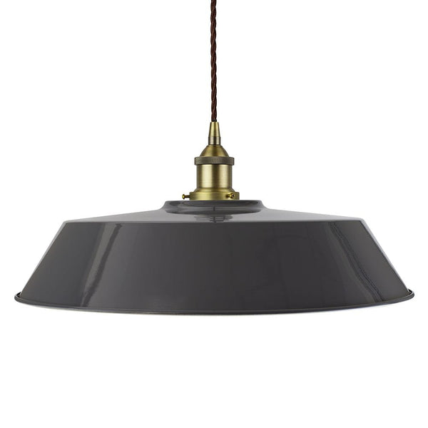 Slate Grey Large Chancery Painted Pendant Light - Matt Antique Brass Lamp Holder & Ceiling Rose - SE Home