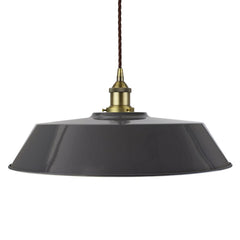 Slate Grey Large Chancery Painted Pendant Light - Matt Antique Brass Lamp Holder & Ceiling Rose - SE Home