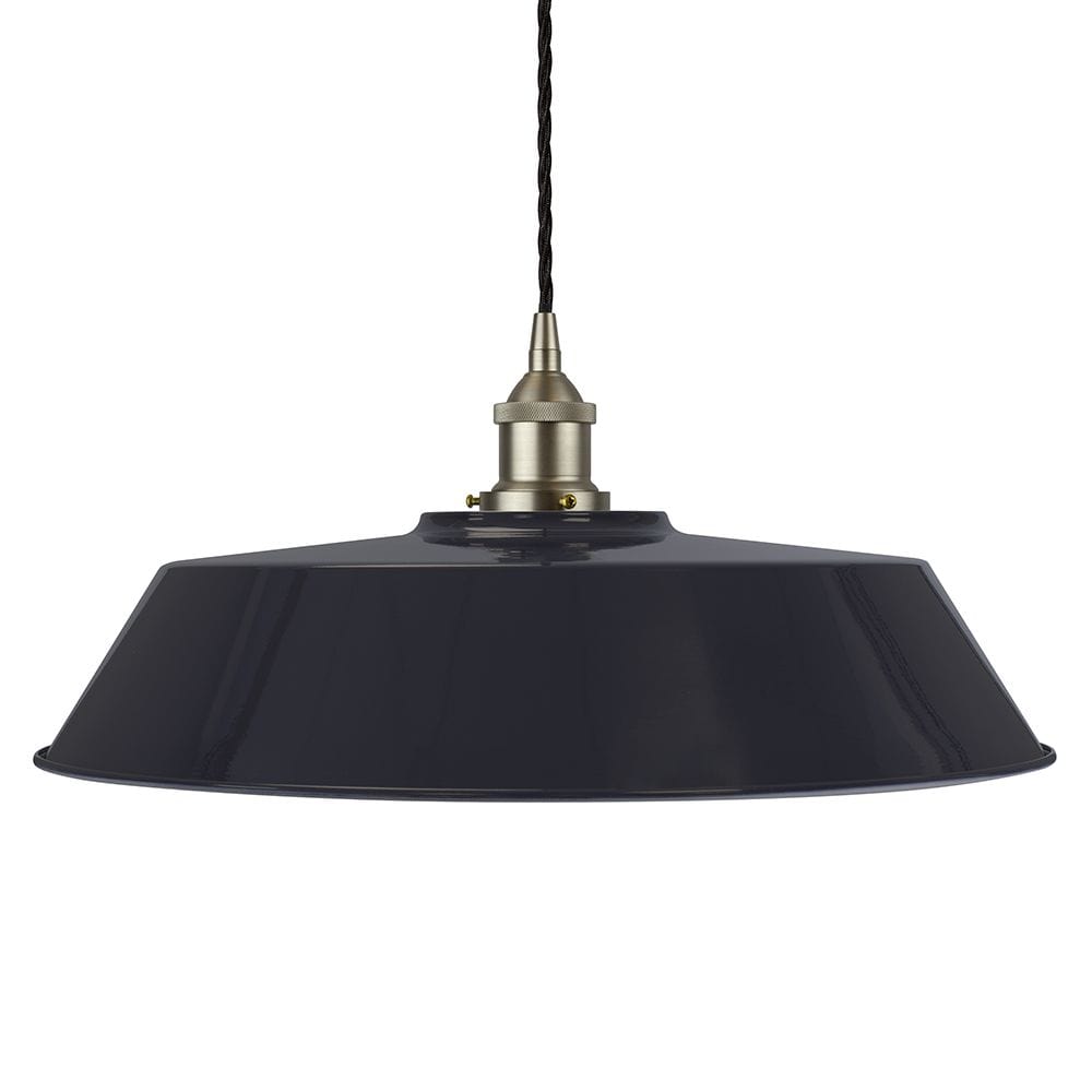 Navy Blue Large Chancery Painted Pendant Light - Brushed Chrome Lamp Holder & Ceiling Rose - SE Home