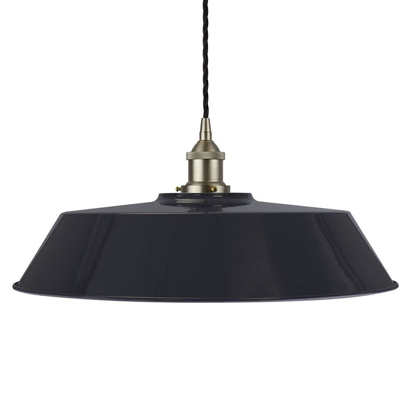 Navy Blue Large Chancery Painted Pendant Light - Brushed Chrome Lamp Holder & Ceiling Rose - SE Home