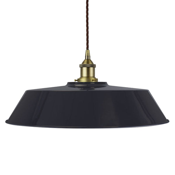 Navy Blue Large Chancery Painted Pendant Light - Matt Antique Brass Lamp Holder & Ceiling Rose - SE Home
