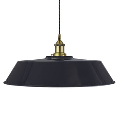 Navy Blue Large Chancery Painted Pendant Light - Matt Antique Brass Lamp Holder & Ceiling Rose - SE Home