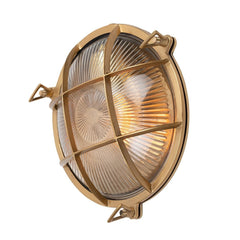 Carlisle Grid Prismatic Glass Lacquered Brass IP66 Bulkhead Wall Light - The Outdoor & Bathroom Collection - SE Home