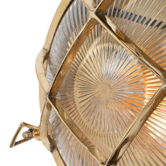 Carlisle Grid Prismatic Glass Polished Brass IP66 Bulkhead Wall Light - The Outdoor & Bathroom Collection - SE Home