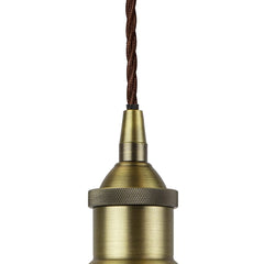 Navy Blue Large Chancery Painted Pendant Light - Matt Antique Brass Lamp Holder & Ceiling Rose - SE Home