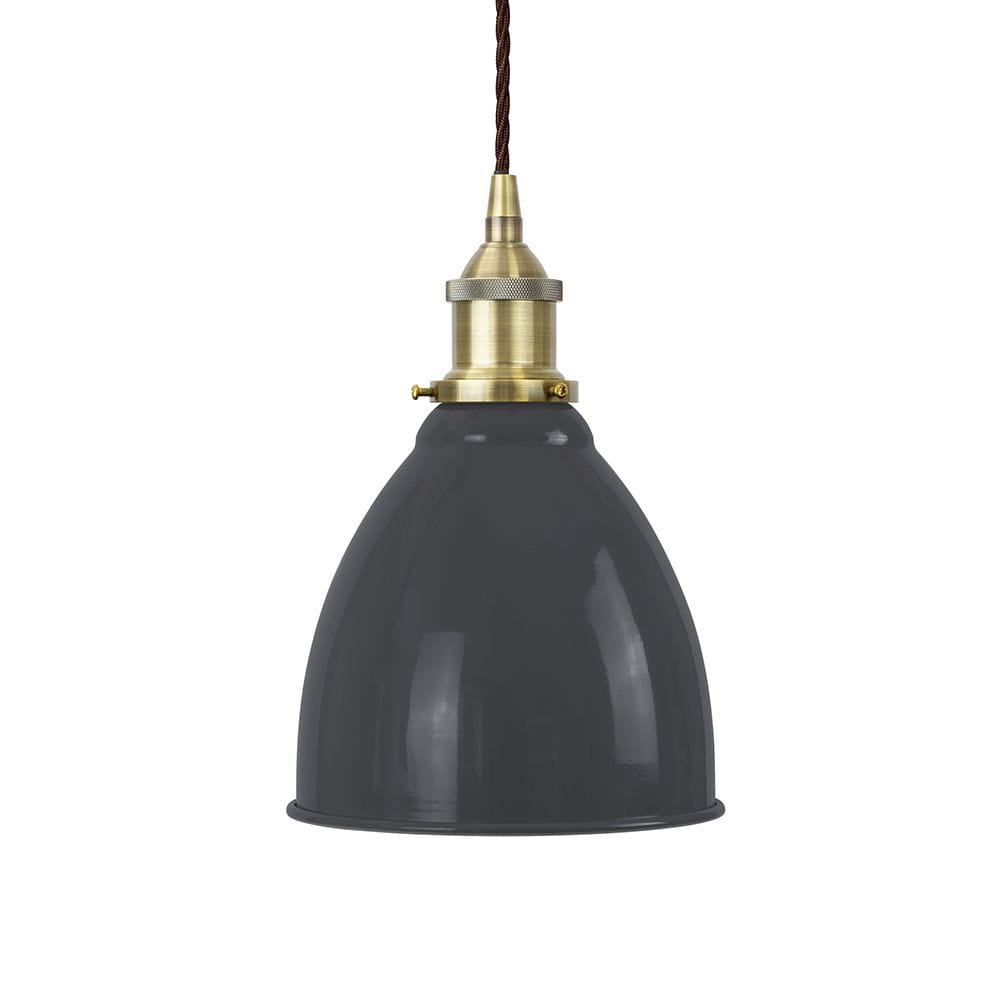 Slate Grey Classic Painted Pendant Light - Antique Brass Lamp Holder & Ceiling Rose - SE Home