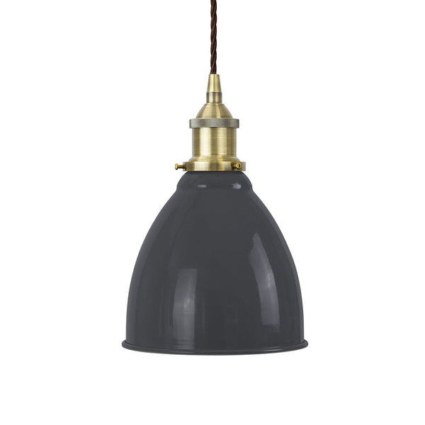 Slate Grey Classic Painted Pendant Light - Antique Brass Lamp Holder & Ceiling Rose - SE Home
