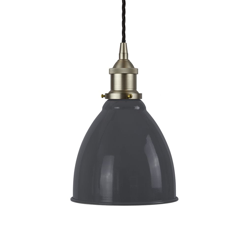 Slate Grey Classic Painted Pendant Light - Brushed Chrome Lamp Holder & Ceiling Rose - SE Home