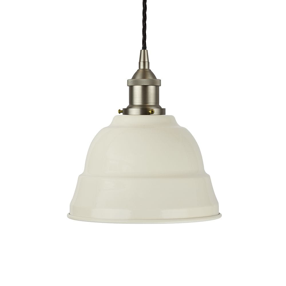 Clay White Lincoln Painted Pendant Light - Brushed Chrome Lamp Holder & Ceiling Rose - SE Home
