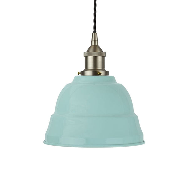 Duck Egg Blue Lincoln Painted Pendant Light - Brushed Chrome Lamp Holder & Ceiling Rose - SE Home