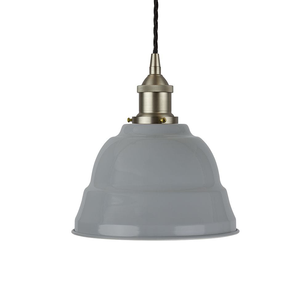 French Grey Lincoln Painted Pendant Light - Brushed Chrome Lamp Holder & Ceiling Rose - SE Home
