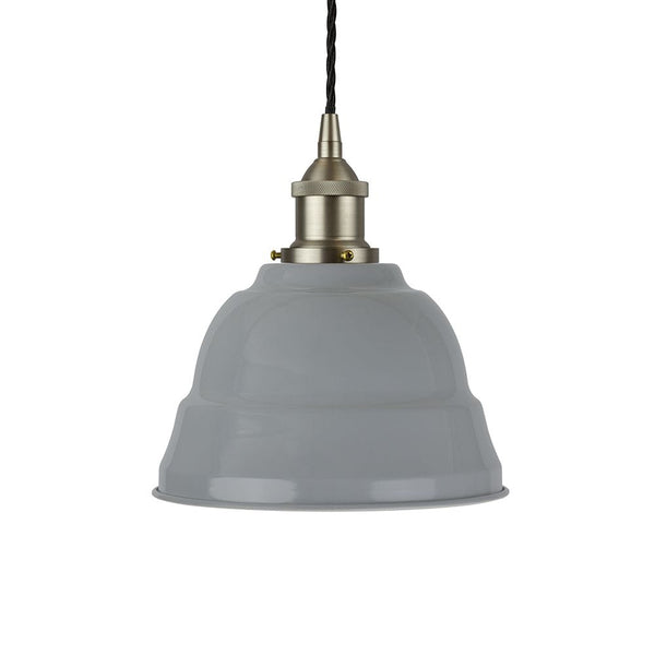 French Grey Lincoln Painted Pendant Light - Brushed Chrome Lamp Holder & Ceiling Rose - SE Home