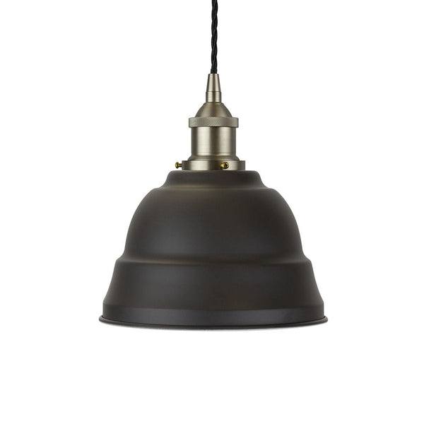 Matt Black Lincoln Painted Pendant Light - Brushed Chrome Lamp Holder & Ceiling Rose - SE Home